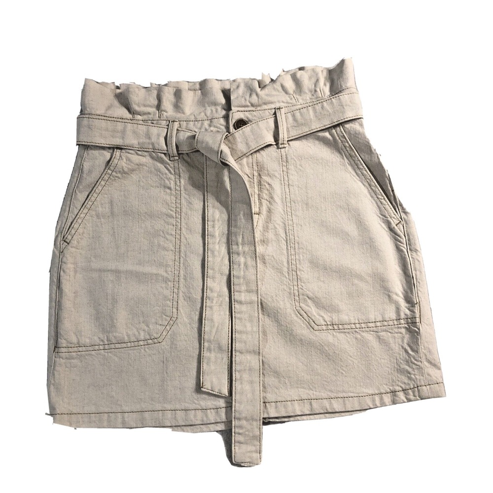 Free People Women's 6 Splendor In The Grass Tie Zip Belt Denim Skirt Oatmeal